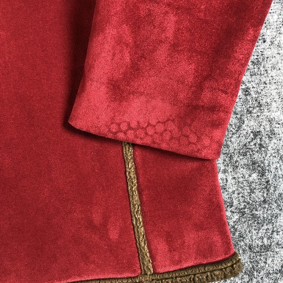 L.L.Bean Jacket Womens Petite Medium Red Faux Suede Sherpa‎ Lined Warm Coat - Picture 14 of 16